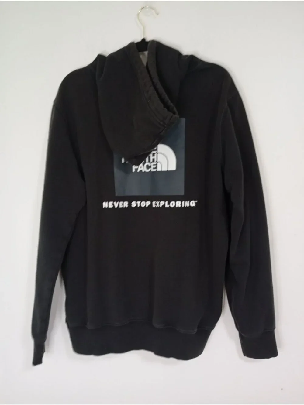 The North Face Mens Black Hoodie Large Logo Front & Back Cotton Blend